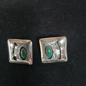 Sterling silver and Malachite Concho stud earrings
